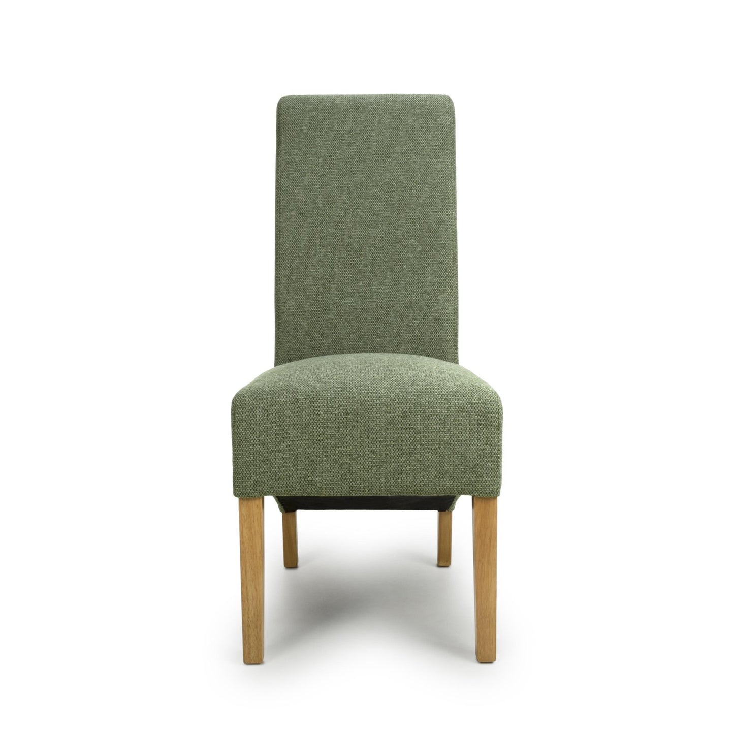 Green Fabric Scroll Back Dining Chair Light Wood Legs