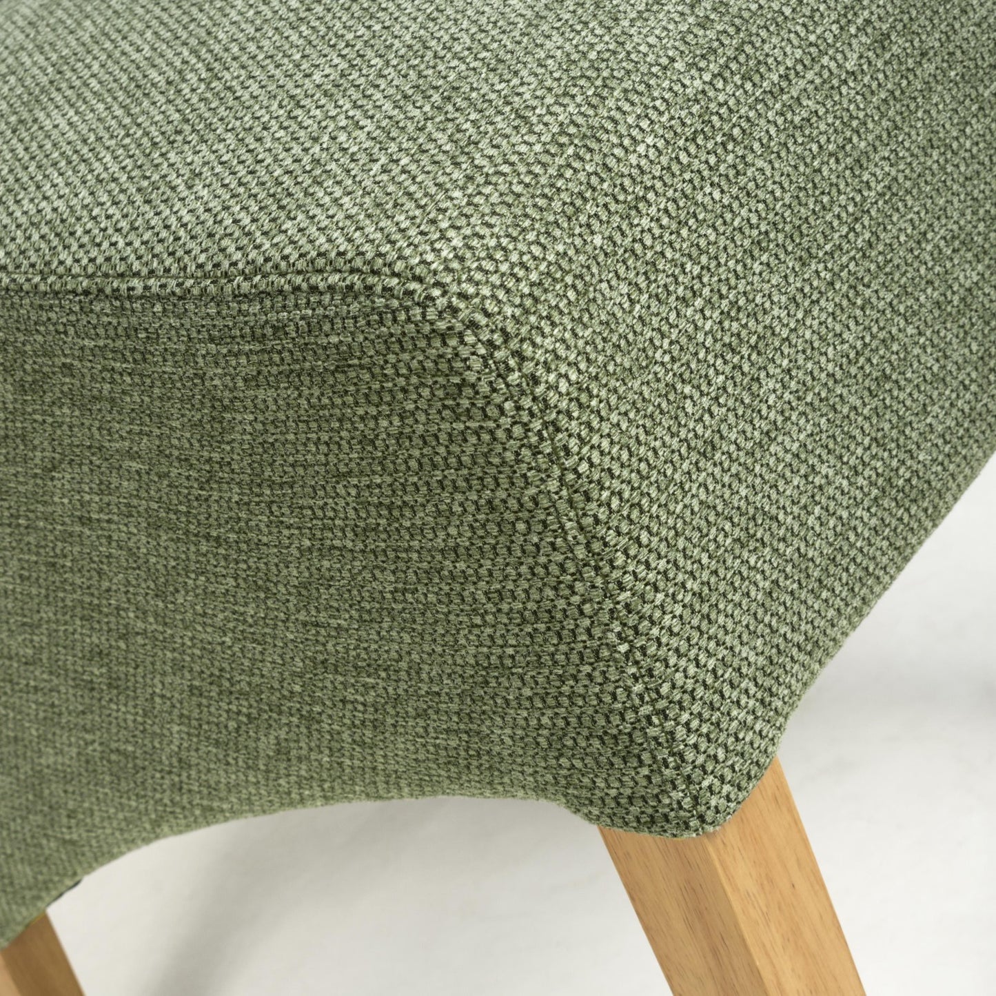 Green Fabric Scroll Back Dining Chair Light Wood Legs