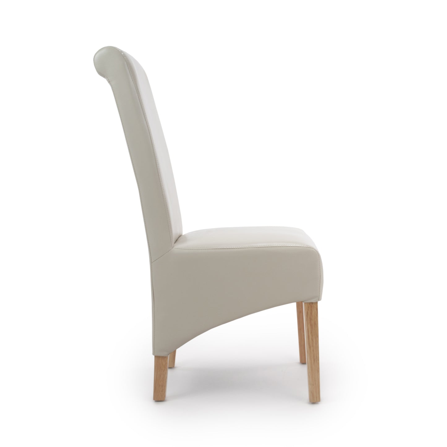 Cream Leather Roll Back Dining Chair Oak Legs