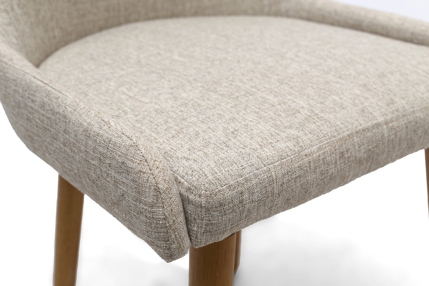 Natural Beige Linen Fabric Dining Chair Light Wood Legs