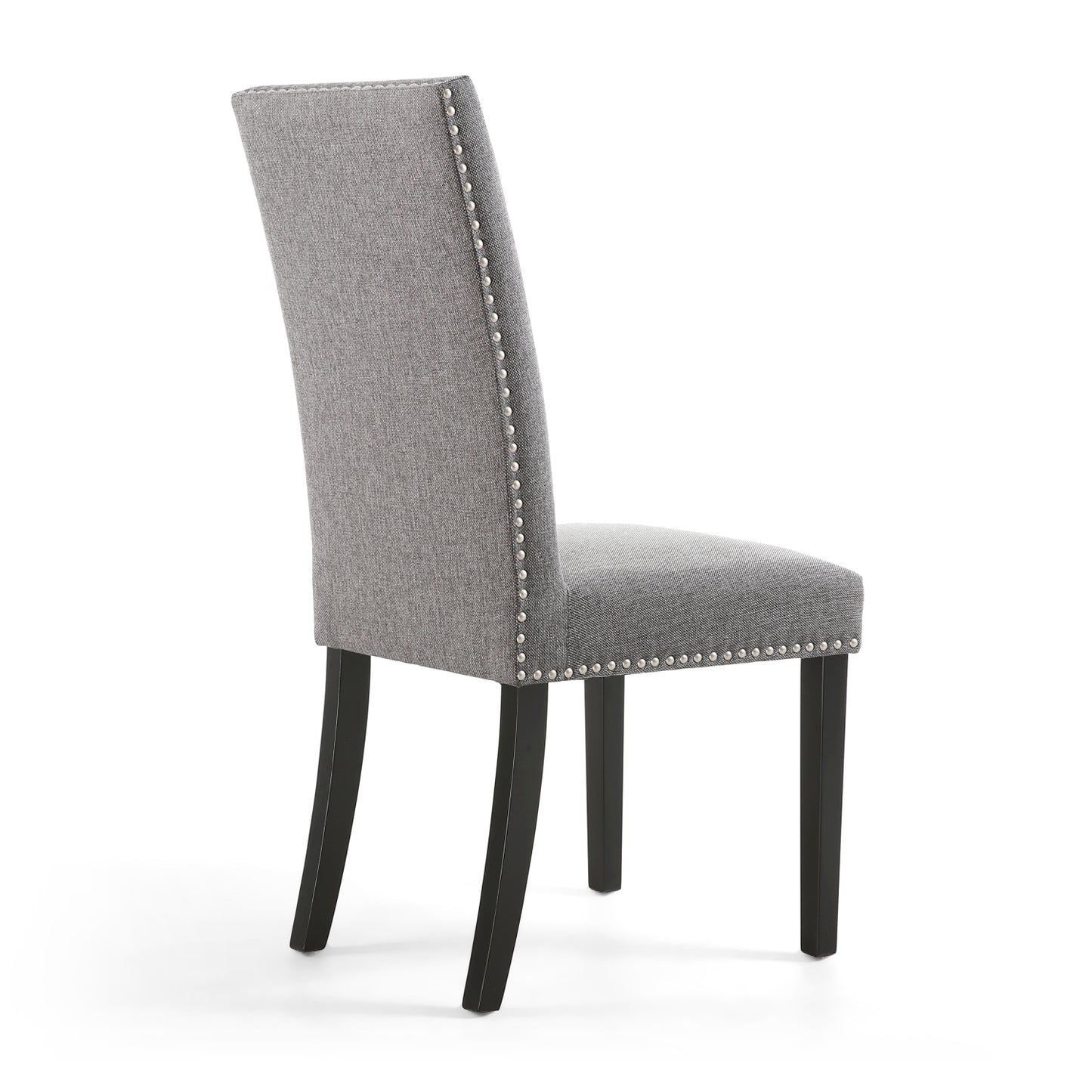 Grey Linen Fabric Dining Chair Black Legs