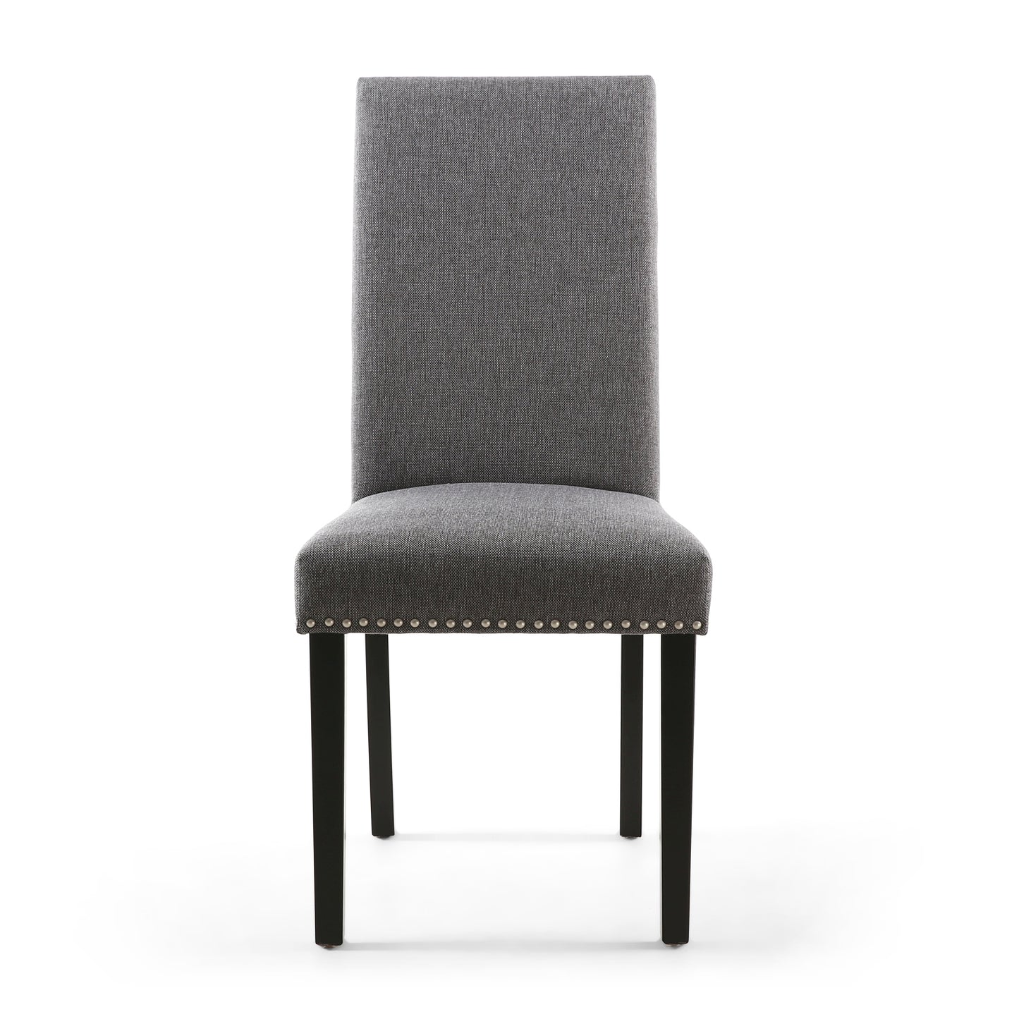 Grey Linen Fabric Dining Chair Black Legs