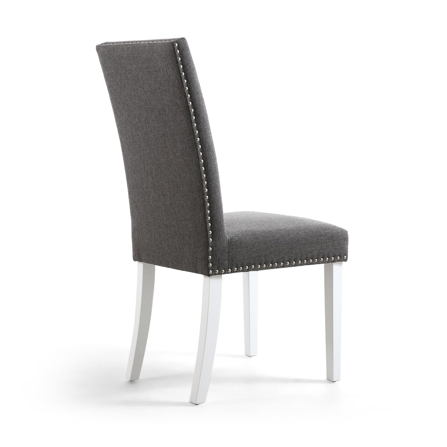 Steel Grey Linen Fabric Dining Chair White Legs