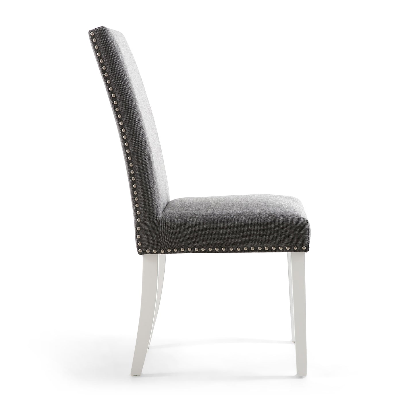 Steel Grey Linen Fabric Dining Chair White Legs