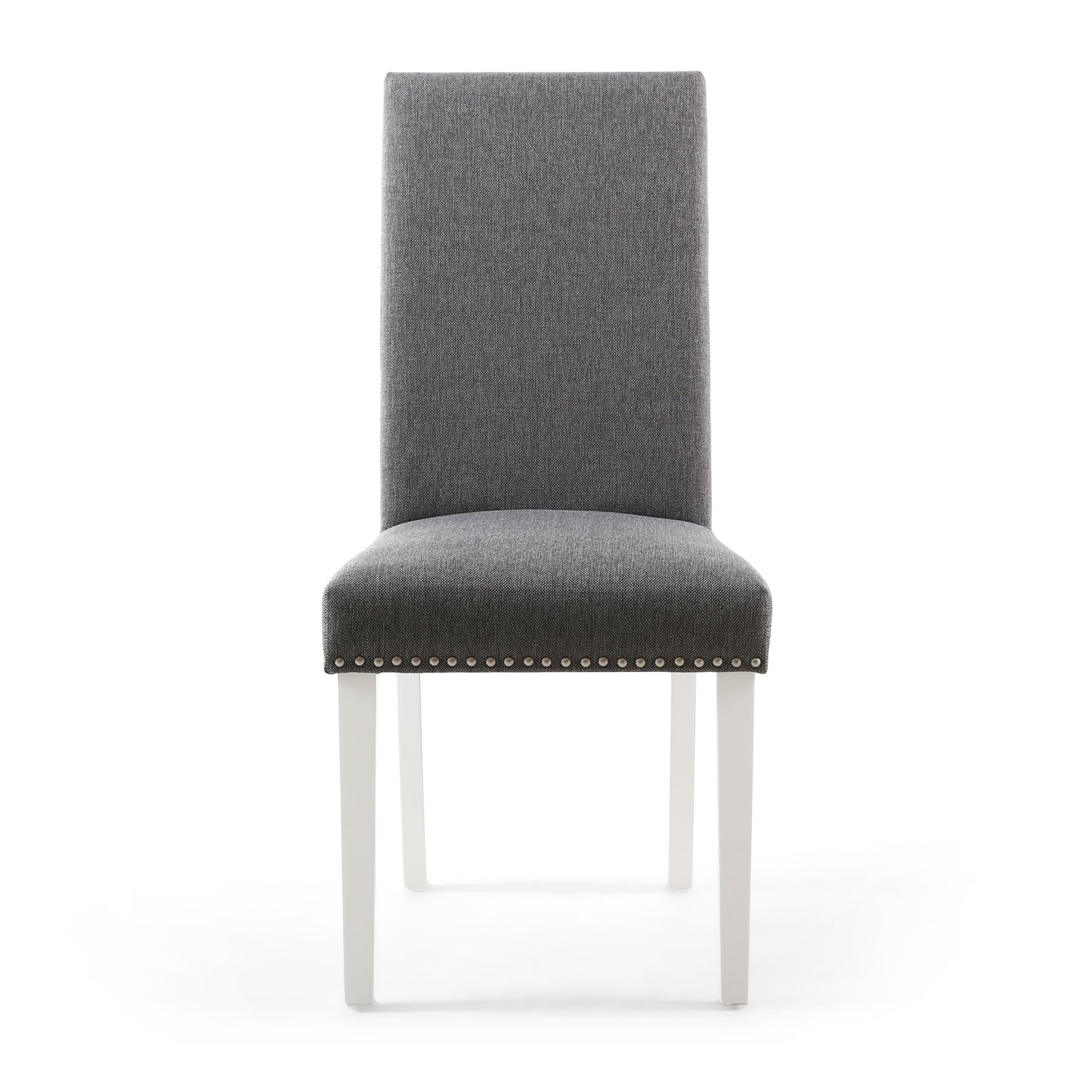 Steel Grey Linen Fabric Dining Chair White Legs