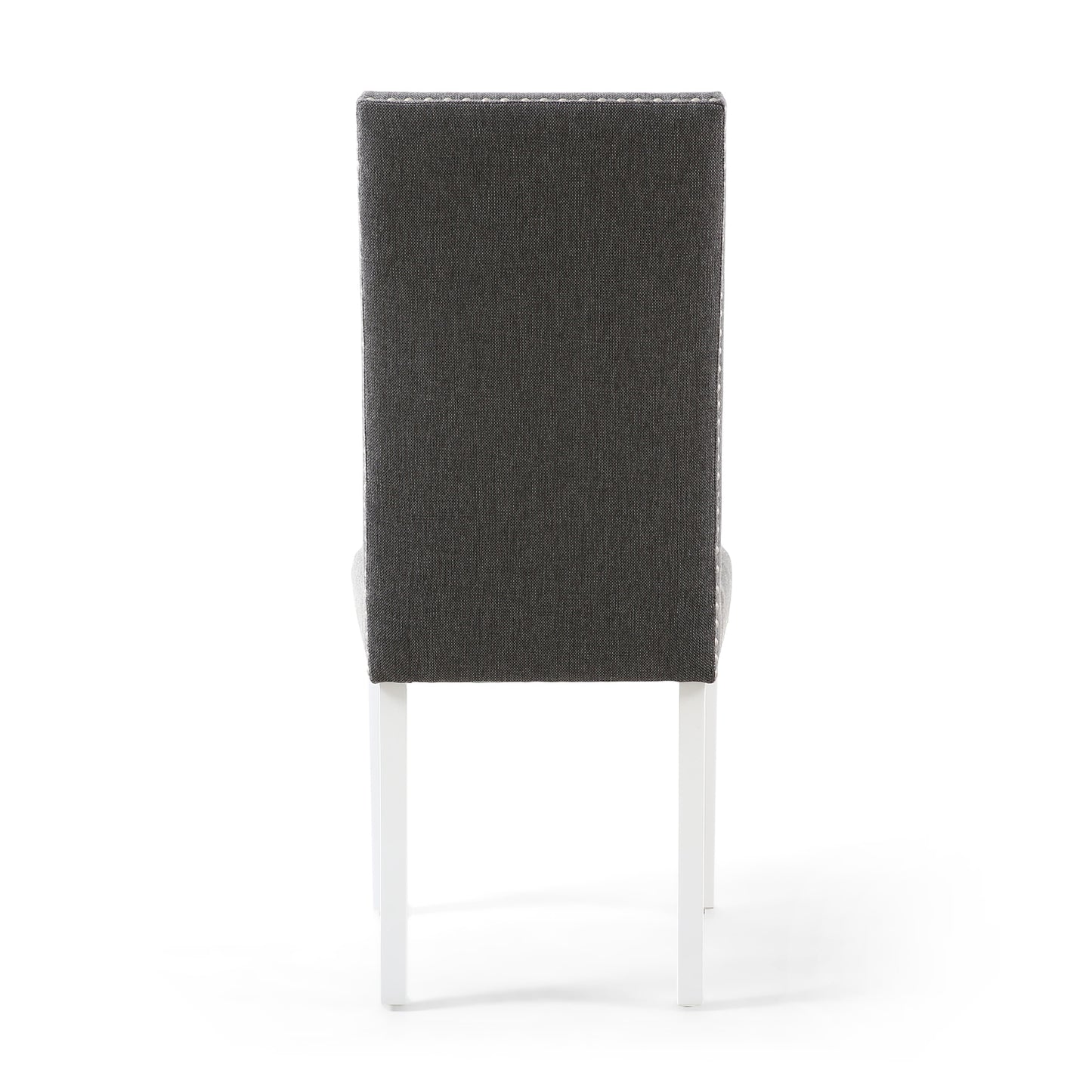 Steel Grey Linen Fabric Dining Chair White Legs