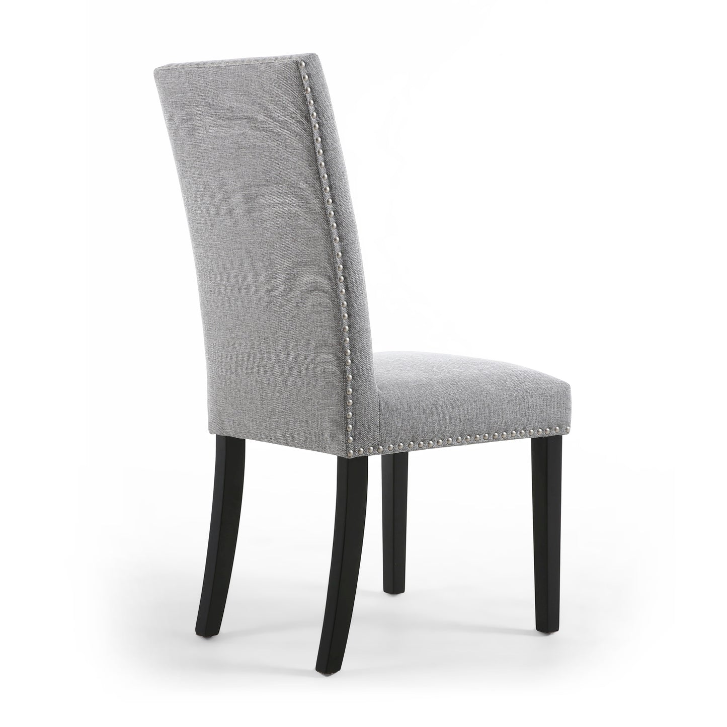 Grey Linen Fabric Dining Chair Black Wooden Legs
