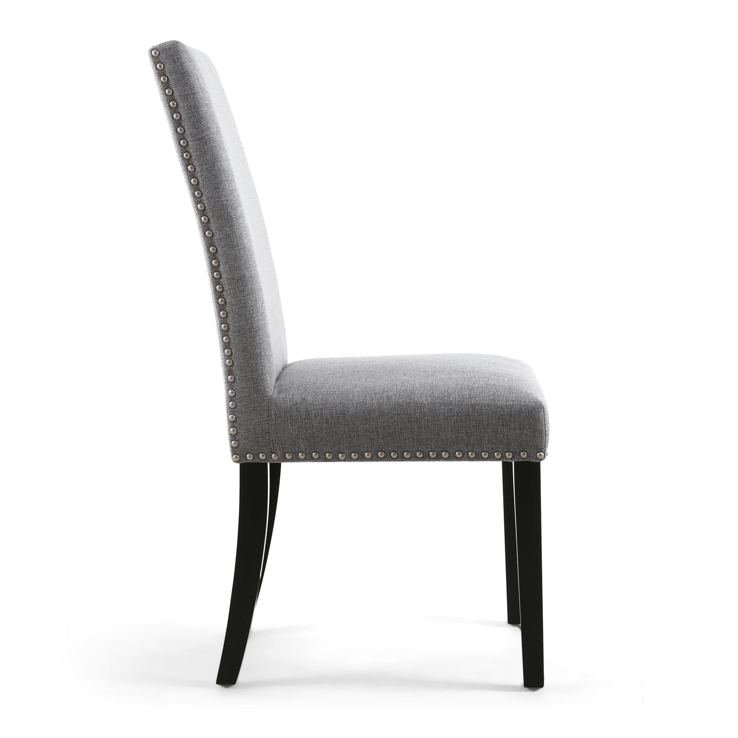Grey Linen Fabric Dining Chair Black Wooden Legs