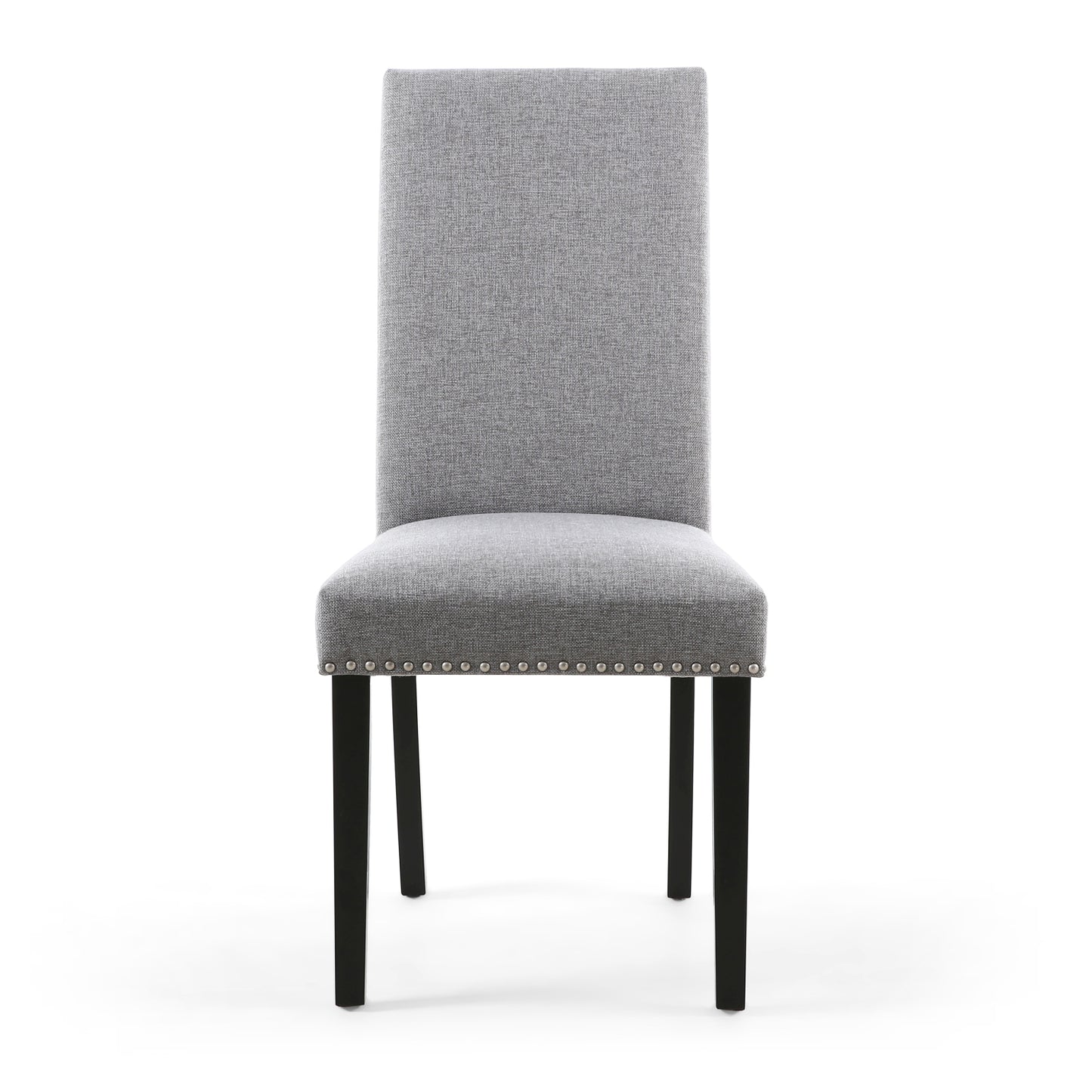 Grey Linen Fabric Dining Chair Black Wooden Legs