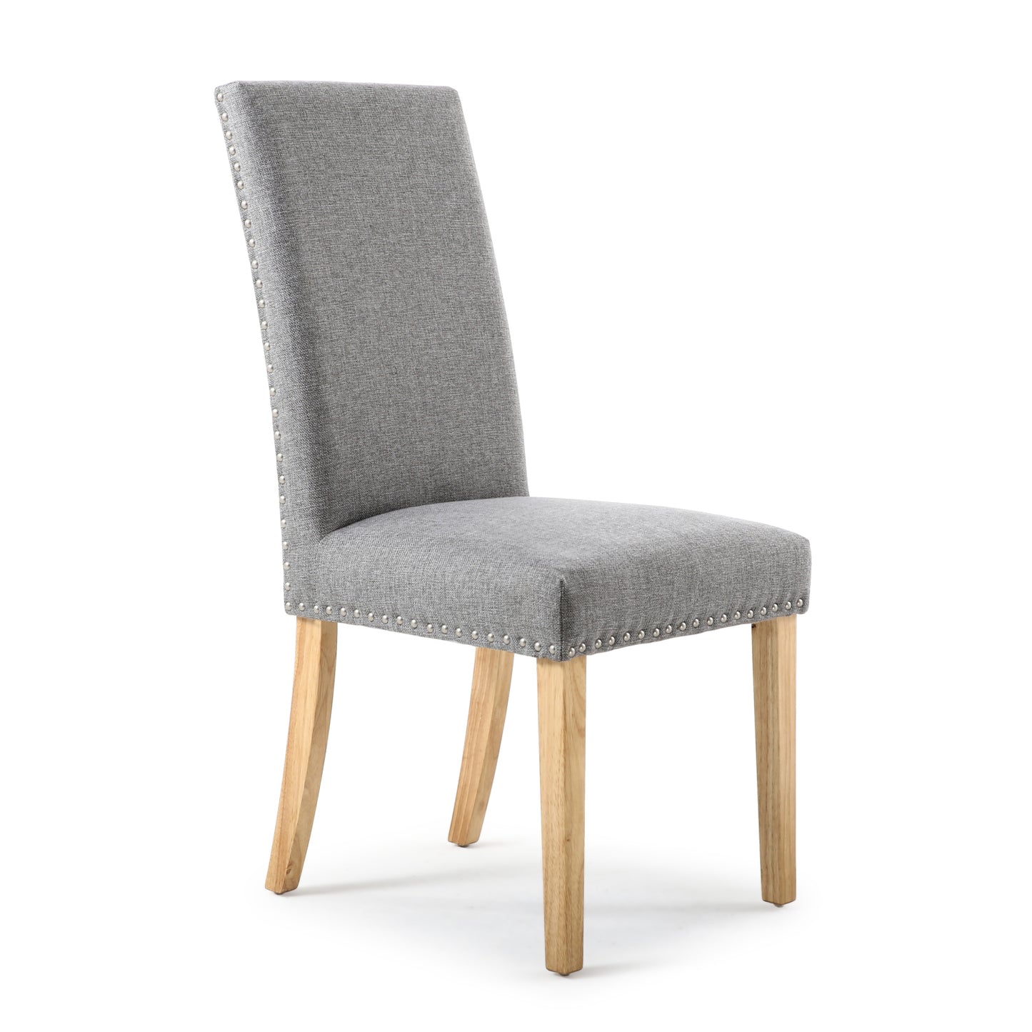 Grey Fabric Studded Dining Chair Light Wood Legs