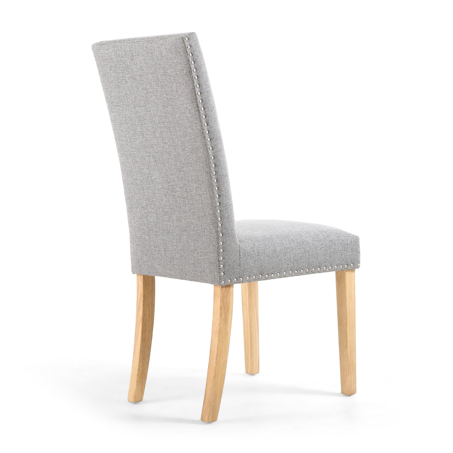 Grey Fabric Studded Dining Chair Light Wood Legs