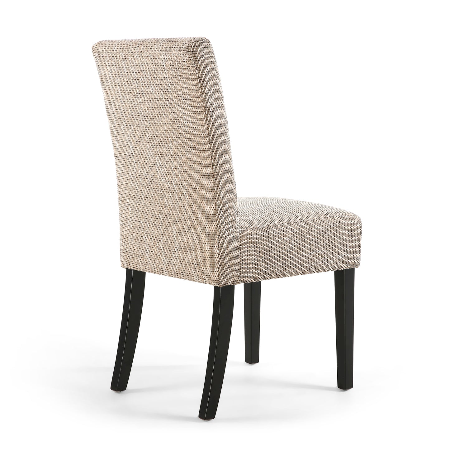 Oatmeal Tweed Buttoned Fabric Dining Chair Black Wood Legs