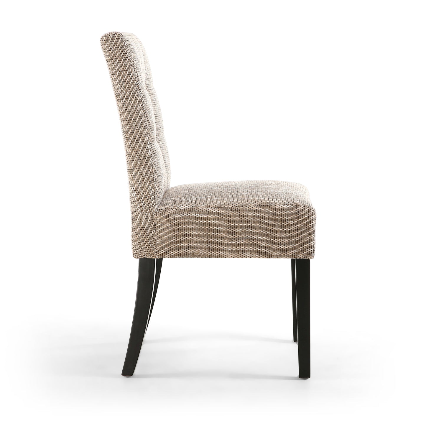 Oatmeal Tweed Buttoned Fabric Dining Chair Black Wood Legs