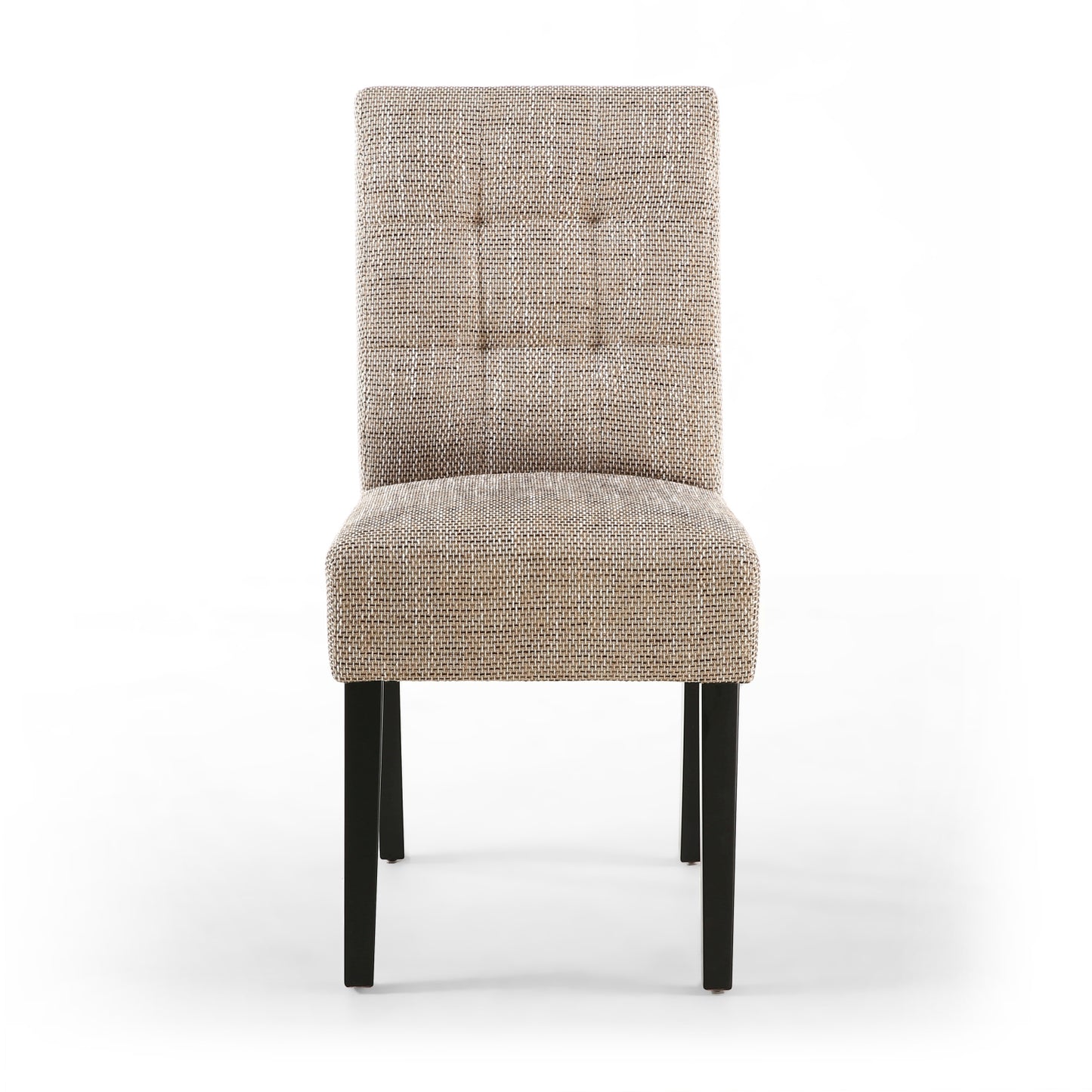 Oatmeal Tweed Buttoned Fabric Dining Chair Black Wood Legs