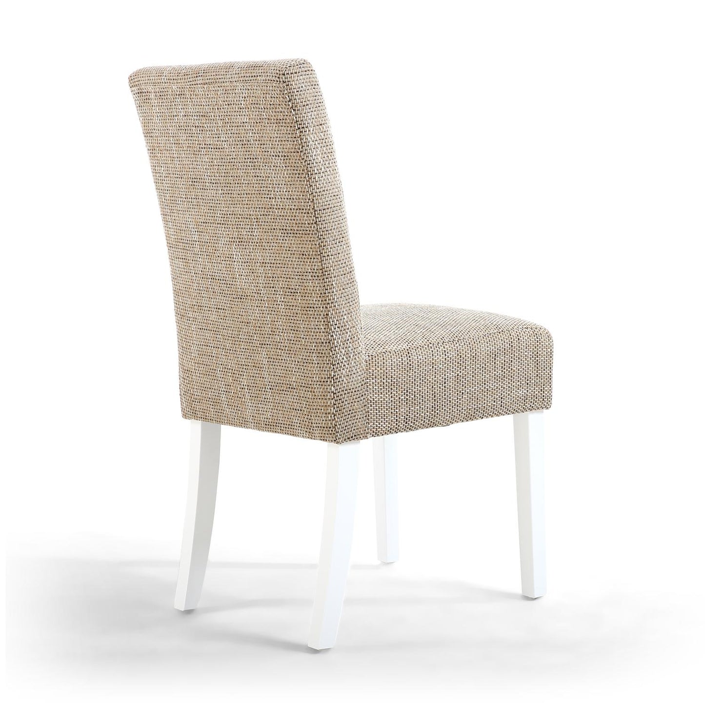 Oatmeal Tweed Fabric Dining Chair White Legs