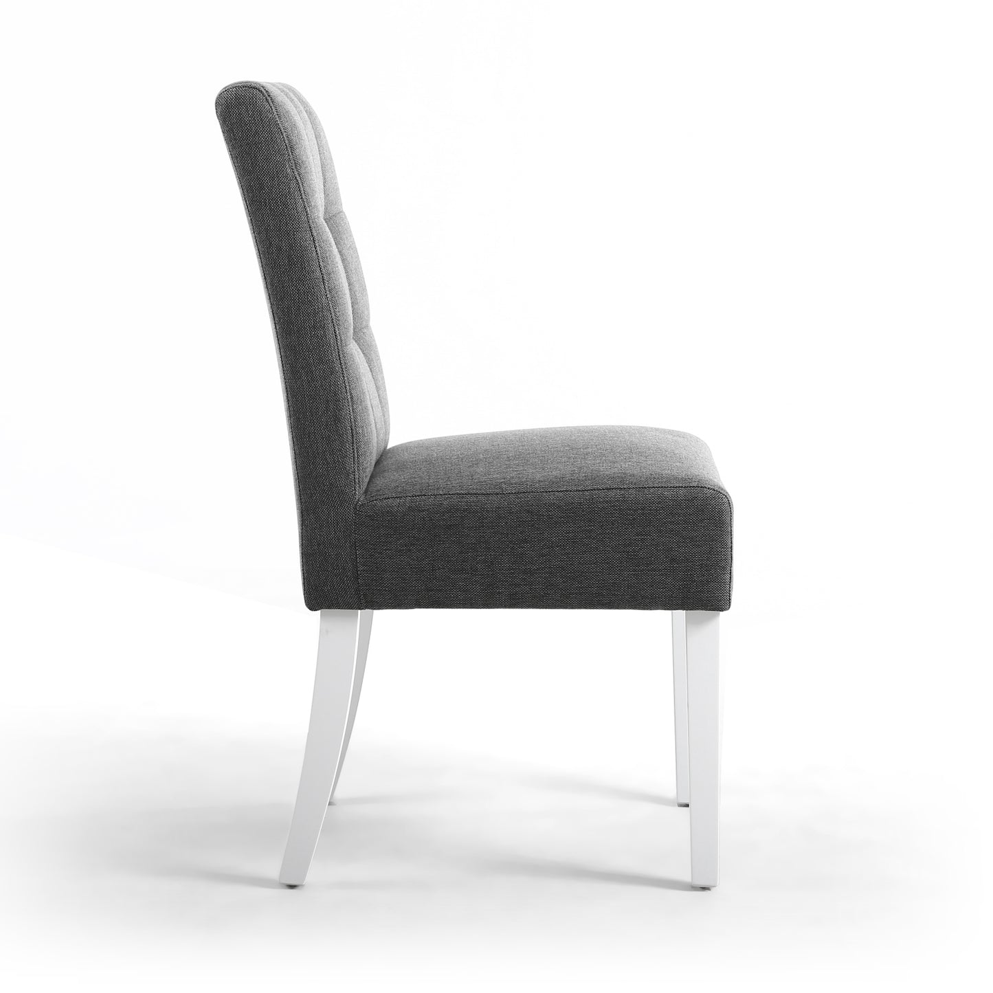 Grey Fabric Buttoned Waffle Back Dining Chair White Legs
