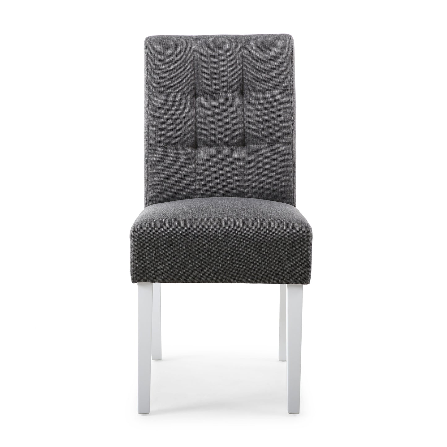 Grey Fabric Buttoned Waffle Back Dining Chair White Legs