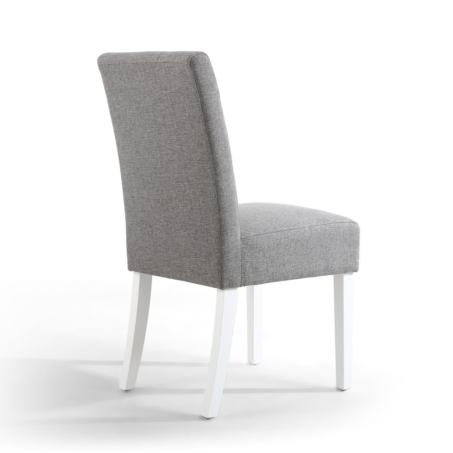 Silver Grey Linen Fabric Waffle Back Dining Chair White Legs
