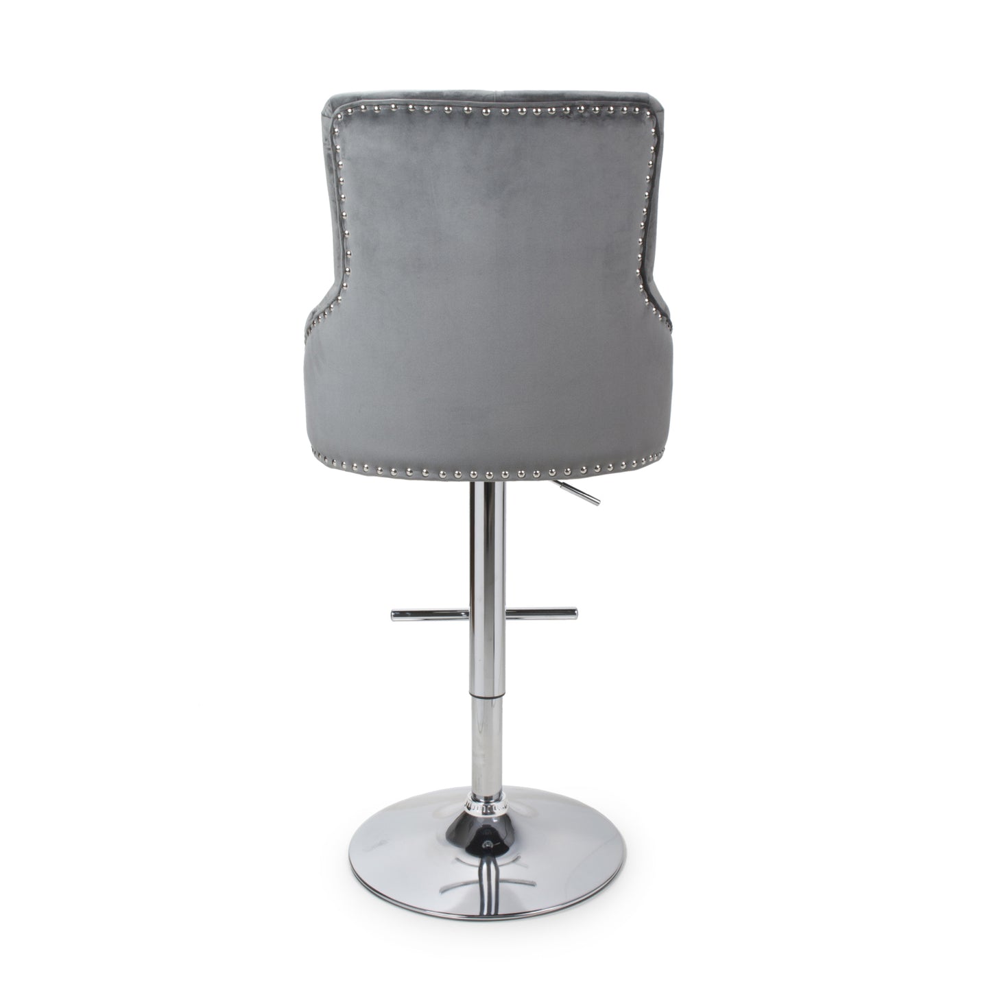 Grey Brushed Velvet Adjustable Bar Stool Chrome Base