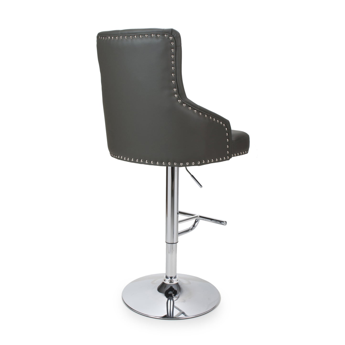 Graphite Grey Leather Adjustable Bar Stool Chrome Base