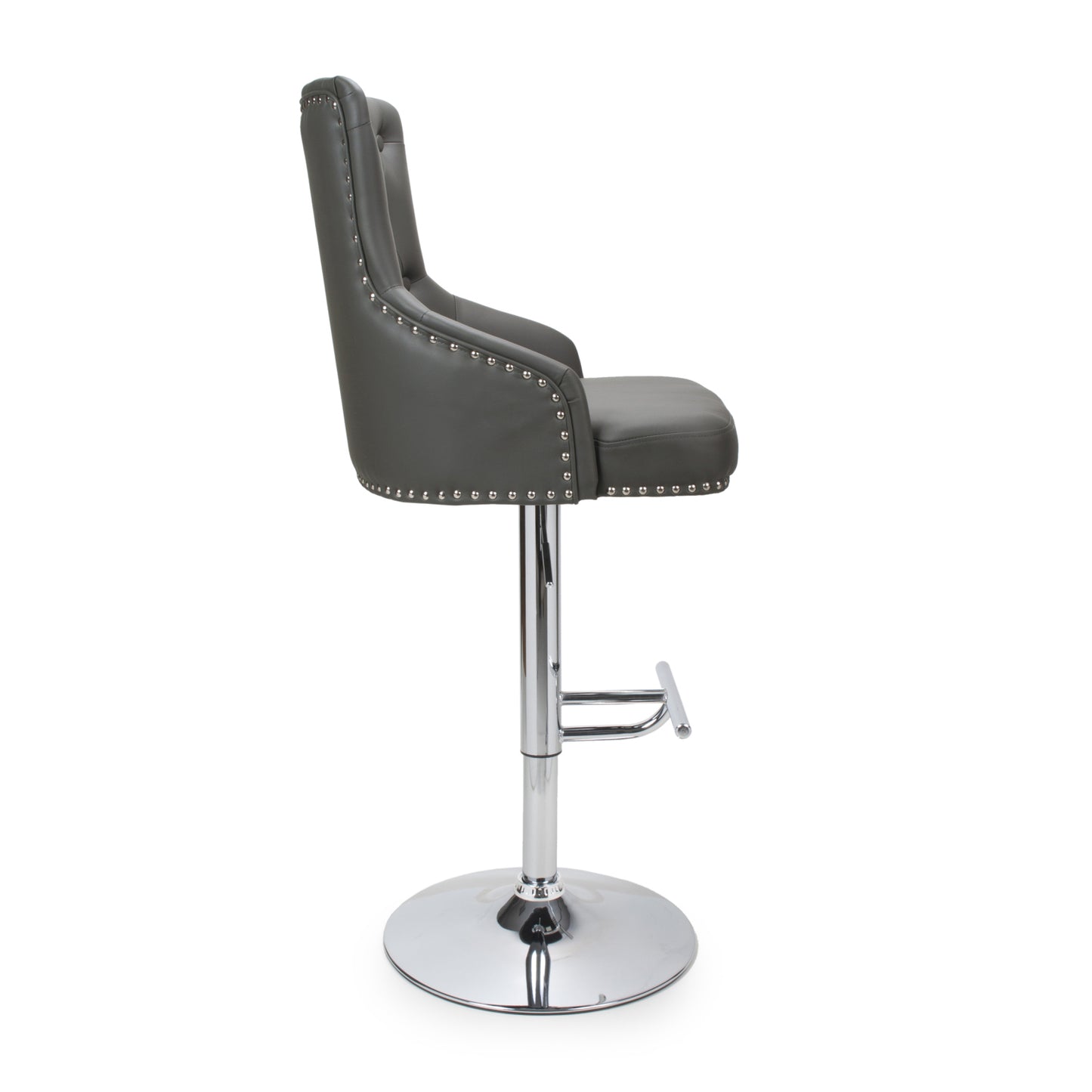 Graphite Grey Leather Adjustable Bar Stool Chrome Base