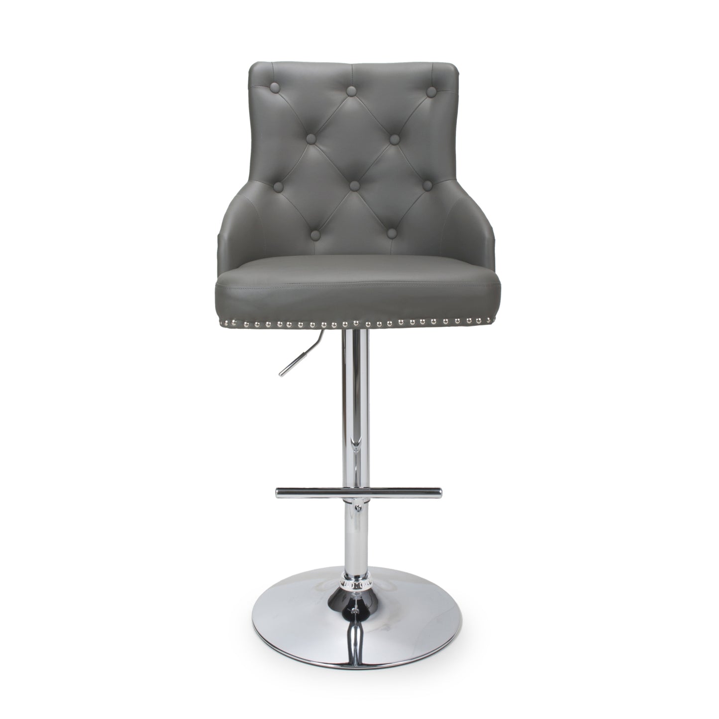 Graphite Grey Leather Adjustable Bar Stool Chrome Base