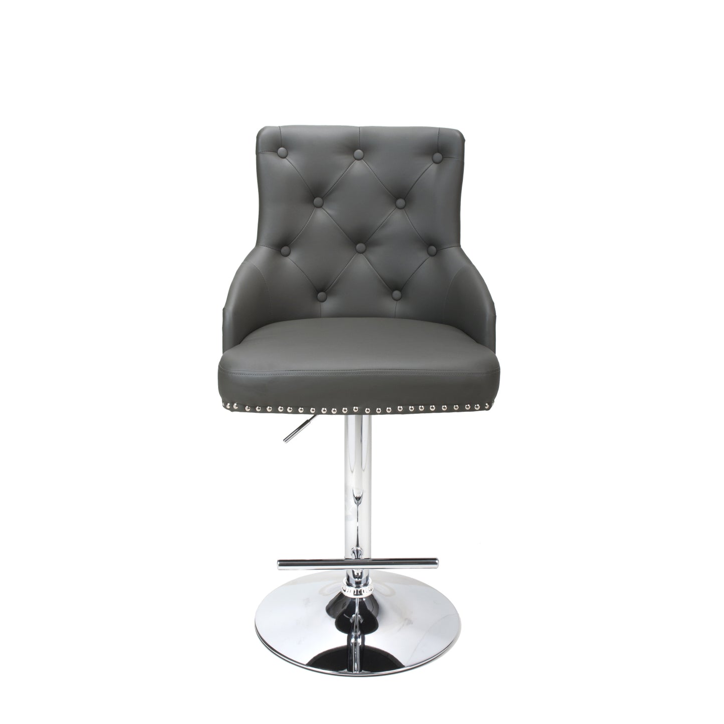 Graphite Grey Leather Adjustable Bar Stool Chrome Base