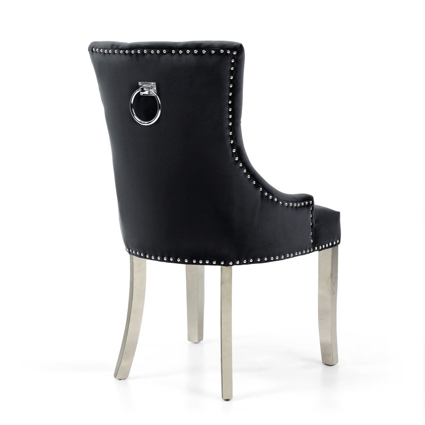 Black Brushed Velvet Studded Knockerback Dining Chair