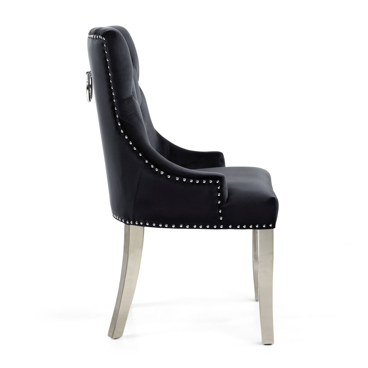 Black Brushed Velvet Studded Knockerback Dining Chair