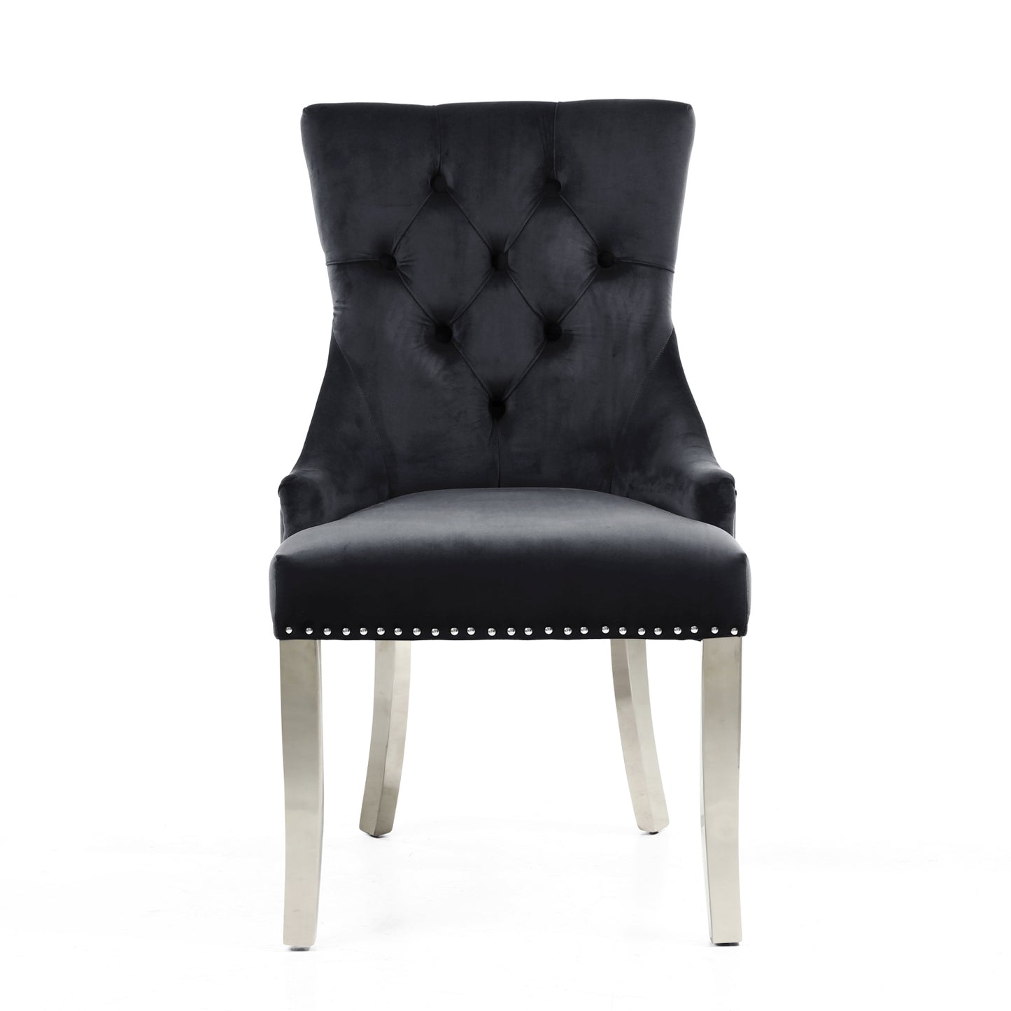 Black Brushed Velvet Studded Knockerback Dining Chair