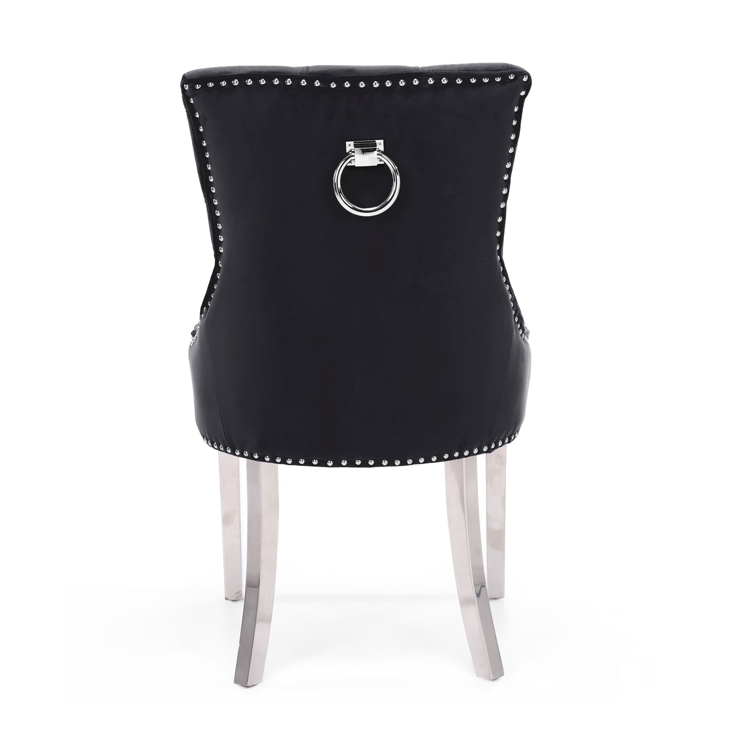 Black Brushed Velvet Studded Knockerback Dining Chair