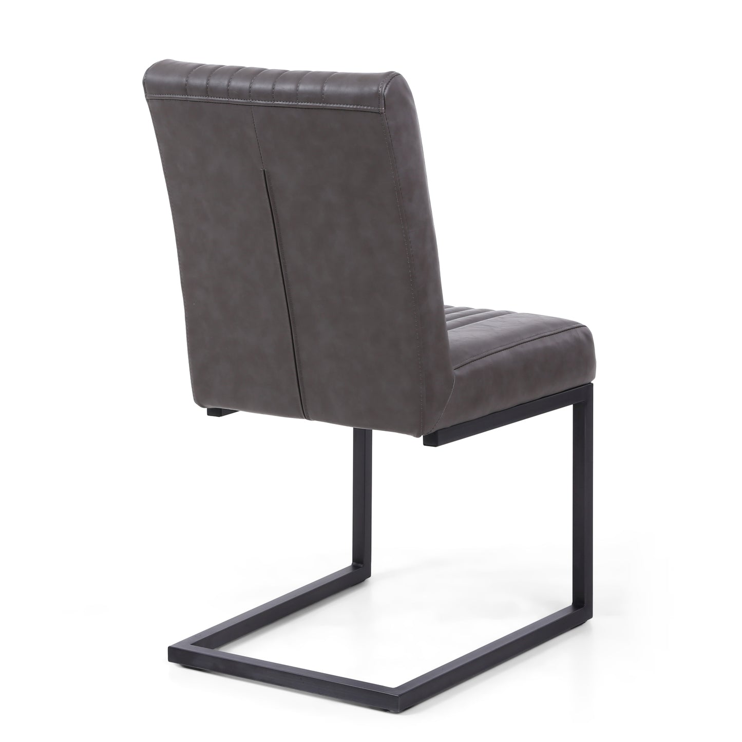 Grey Ribbed Leather Dining Chair Dark Grey Metal Legs