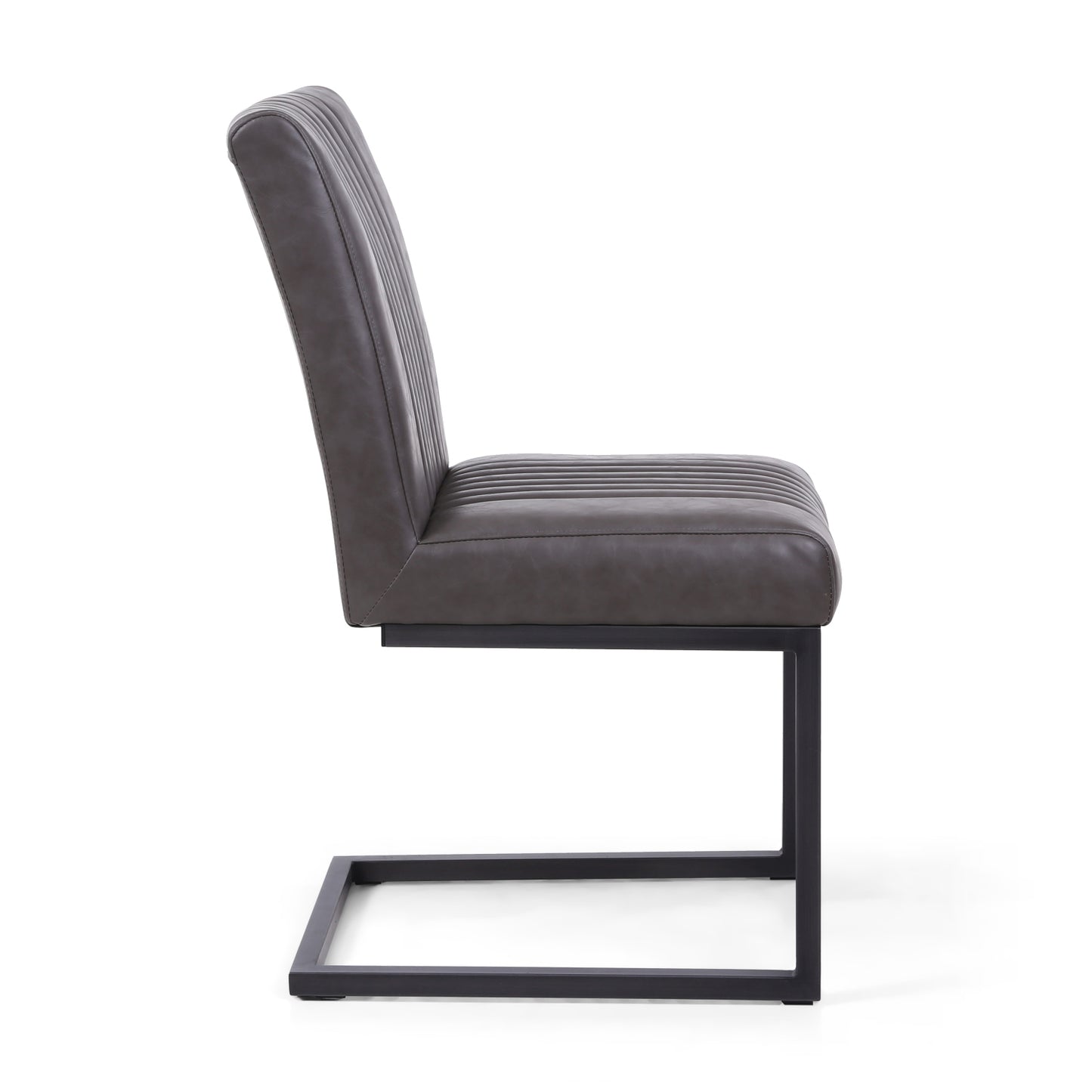 Grey Ribbed Leather Dining Chair Dark Grey Metal Legs