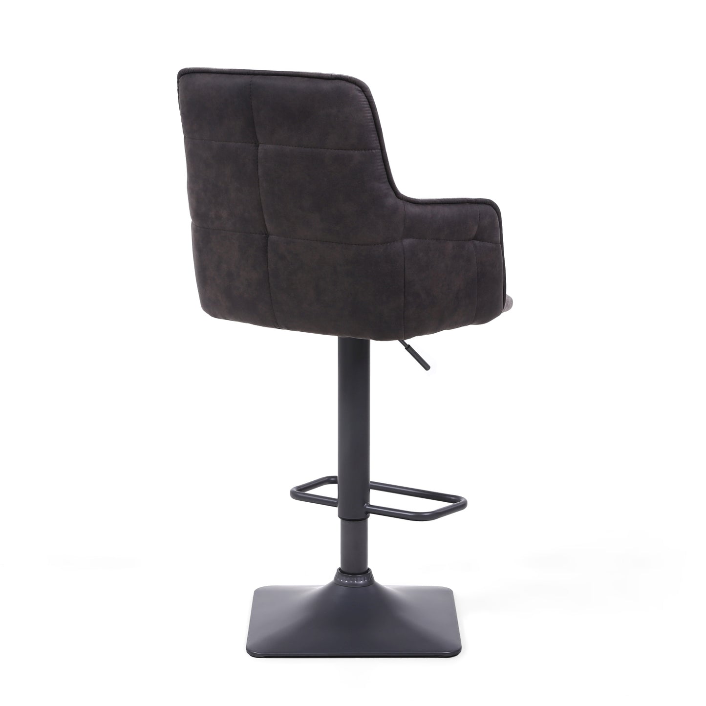 Grey Suede Adjustable Bar Stool Black Metal Base