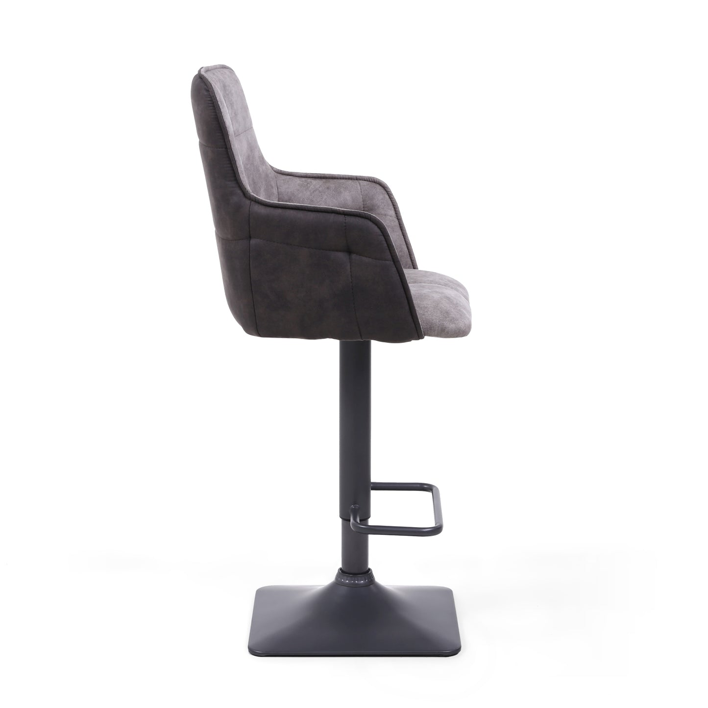 Grey Suede Adjustable Bar Stool Black Metal Base
