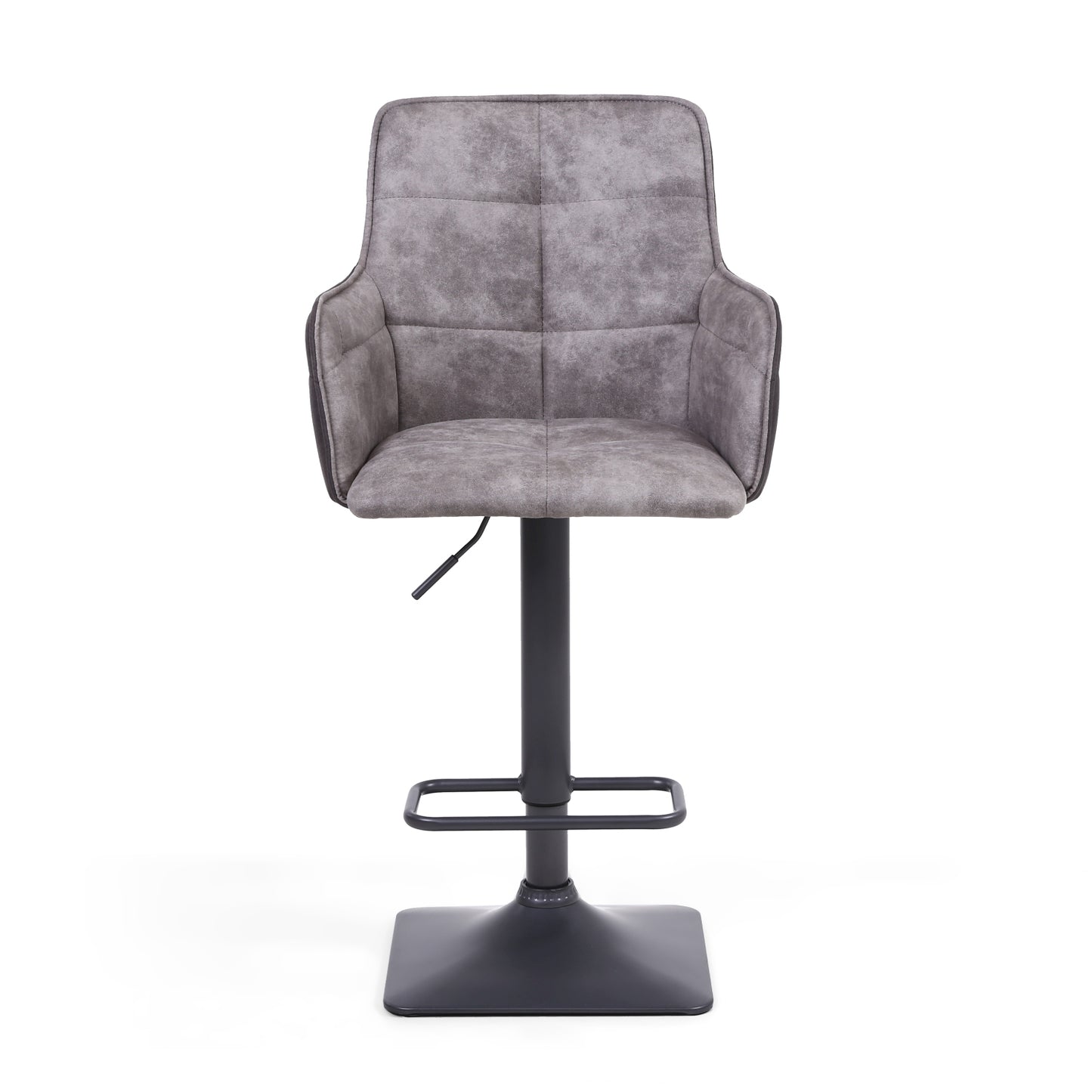 Grey Suede Adjustable Bar Stool Black Metal Base