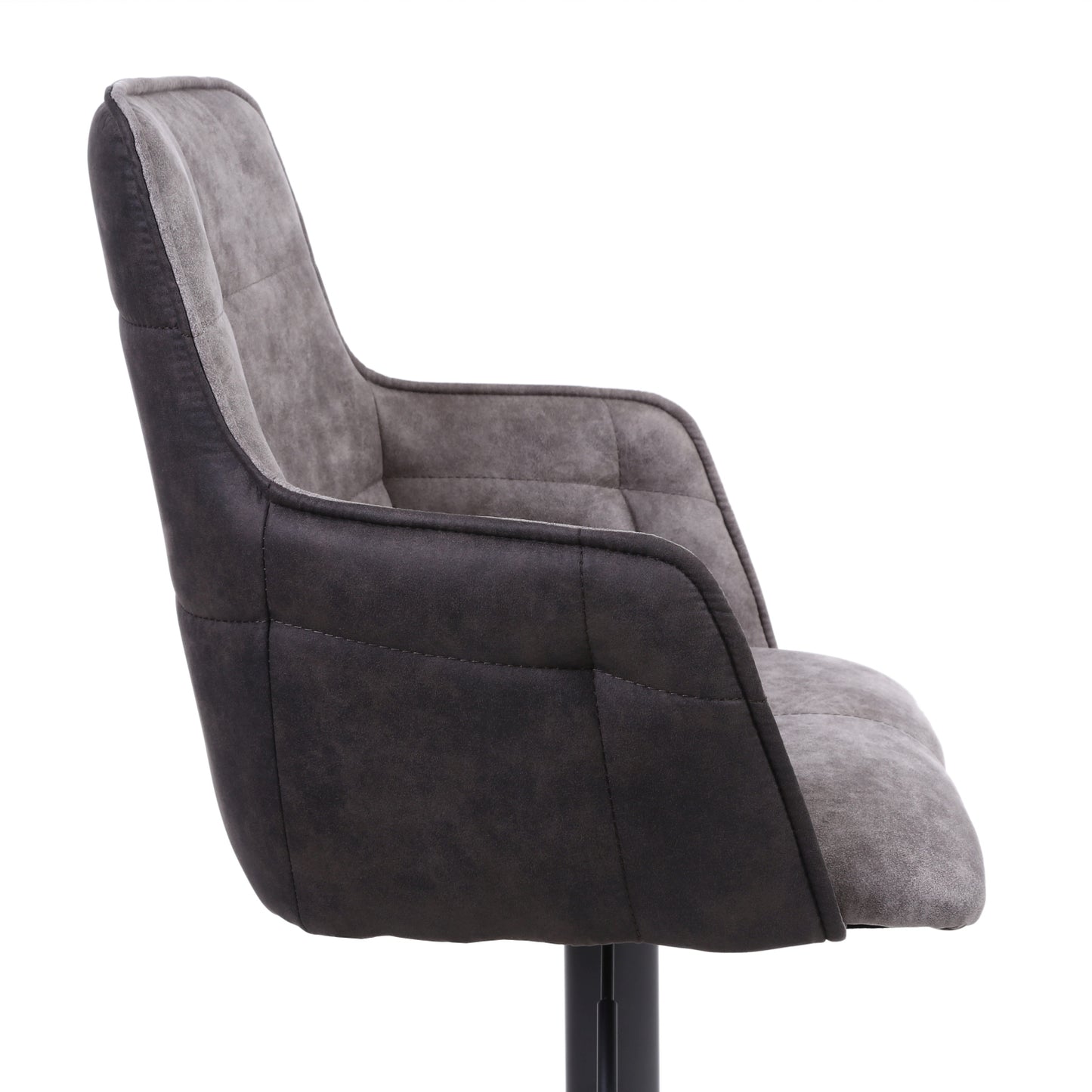 Grey Suede Adjustable Bar Stool Black Metal Base