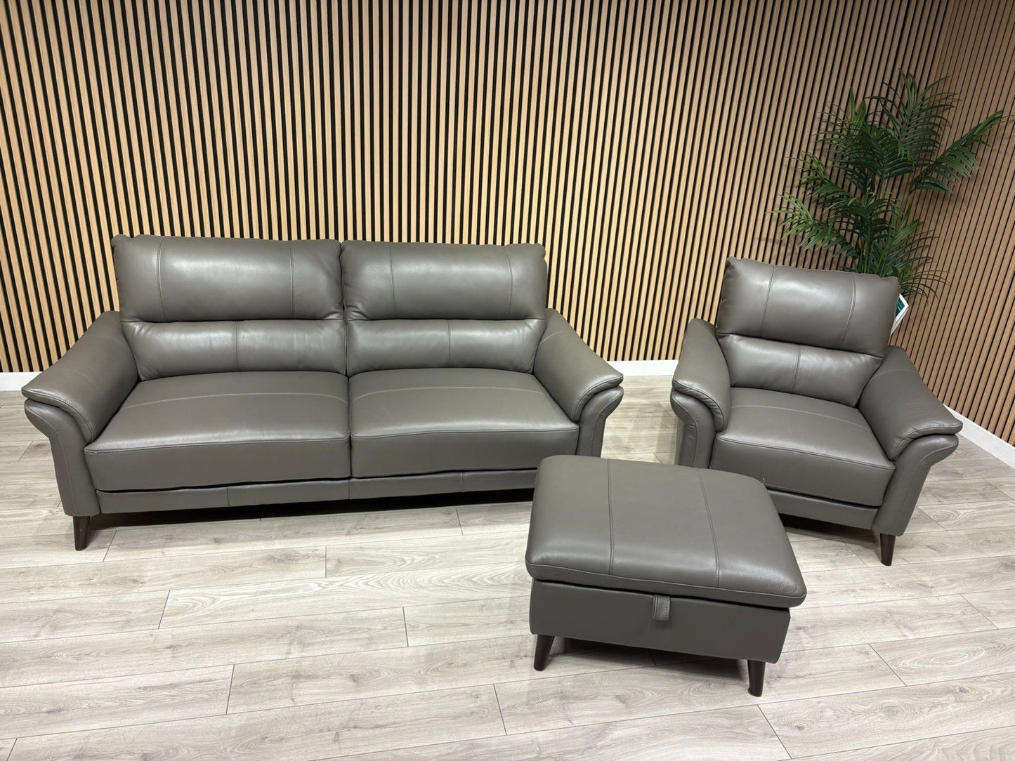 Furniture Village WINNER Leather 3 Seater Sofa, Armchair + Footstool - RRP £2335