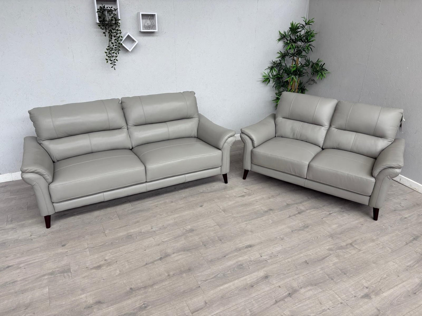 Furniture Village WINNER Leather 3 + 2 Seater Sofa Set, Light Grey - RRP £1,890