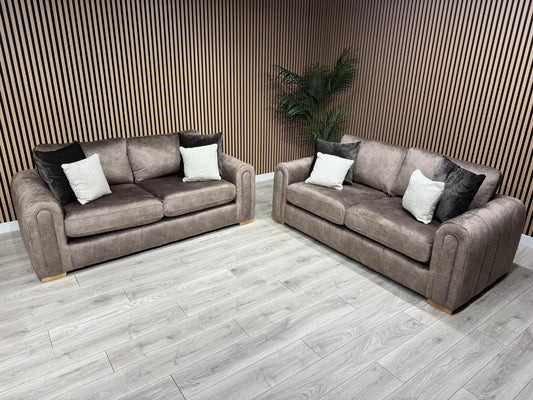 DEVINE Glamour Fabric 2 x 2 Seater Sofa Set, Dapple Chocolate - RRP £2,498