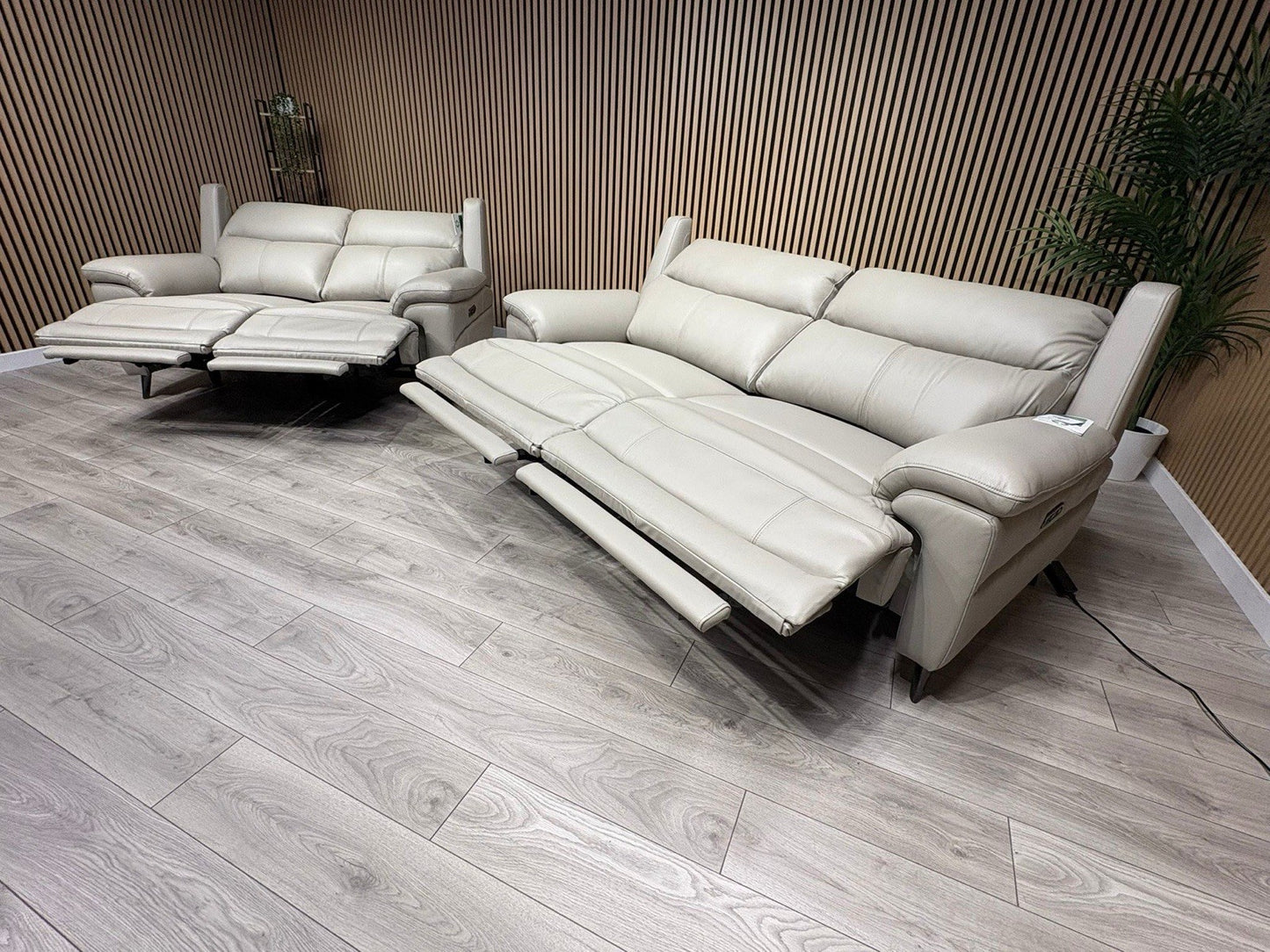 Furniture Village PANACHE Style Leather 3 + 2 Seater Power Recliner Sofa Set