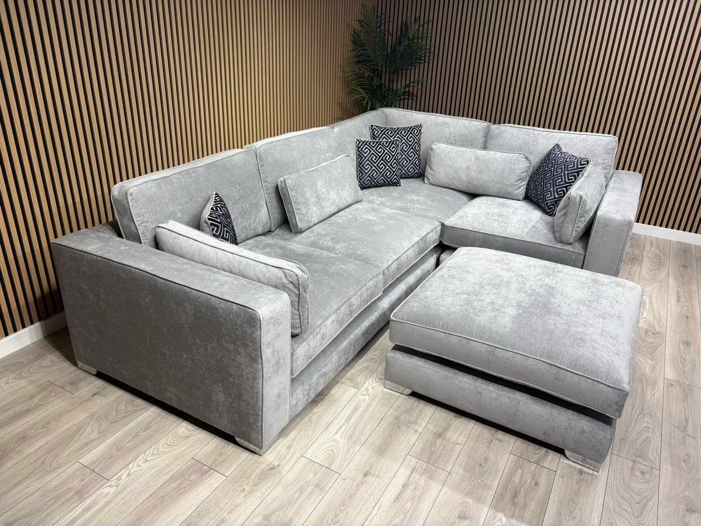 Sofology CAVALLI Style Fabric 3 Corner 1.5 Sofa + Footstool, Silver - RRP £5398