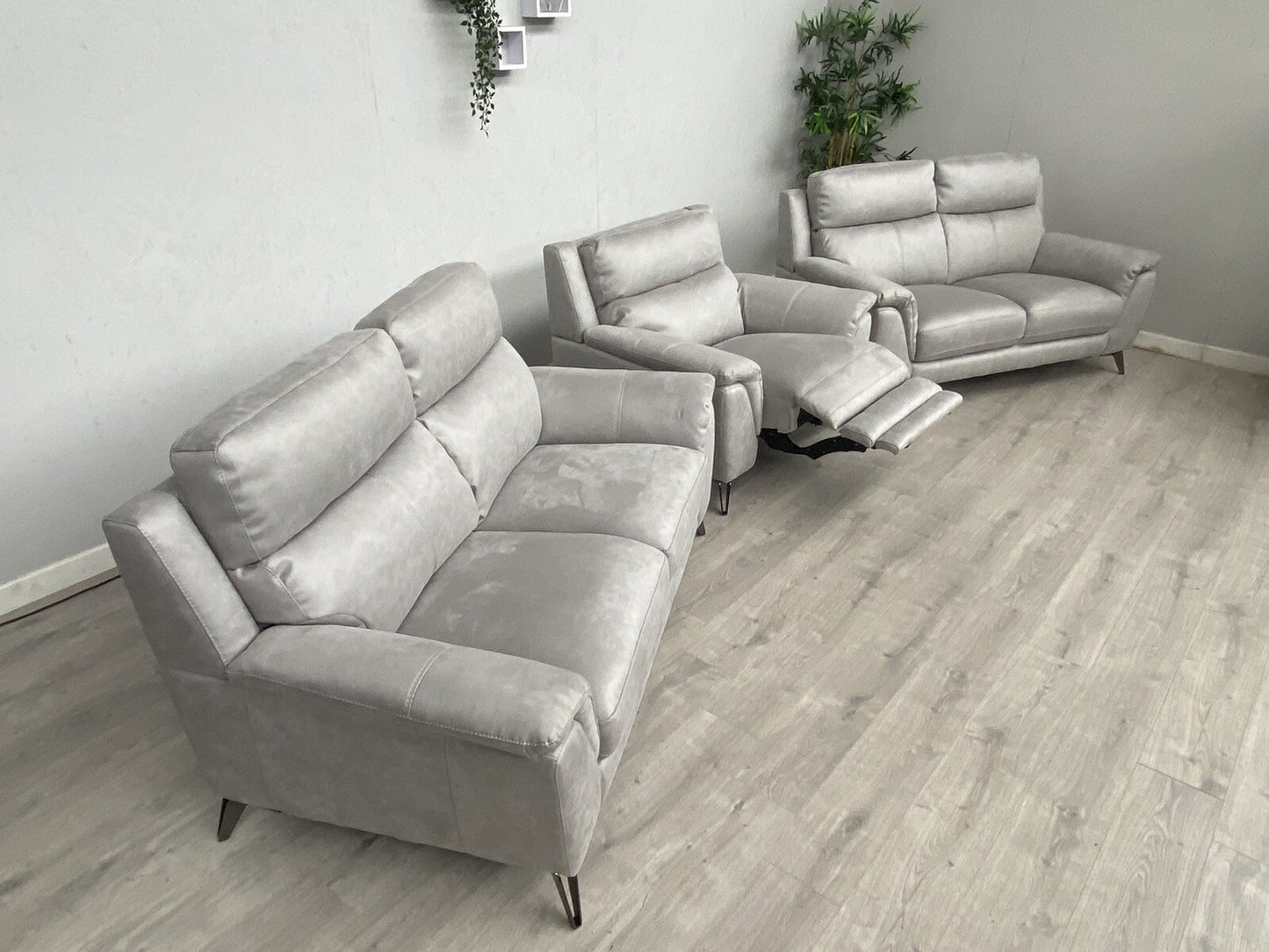 Furniture Village CONTEMPO Fabric 2 x 2 Seater Sofas + Power Recliner Armchair