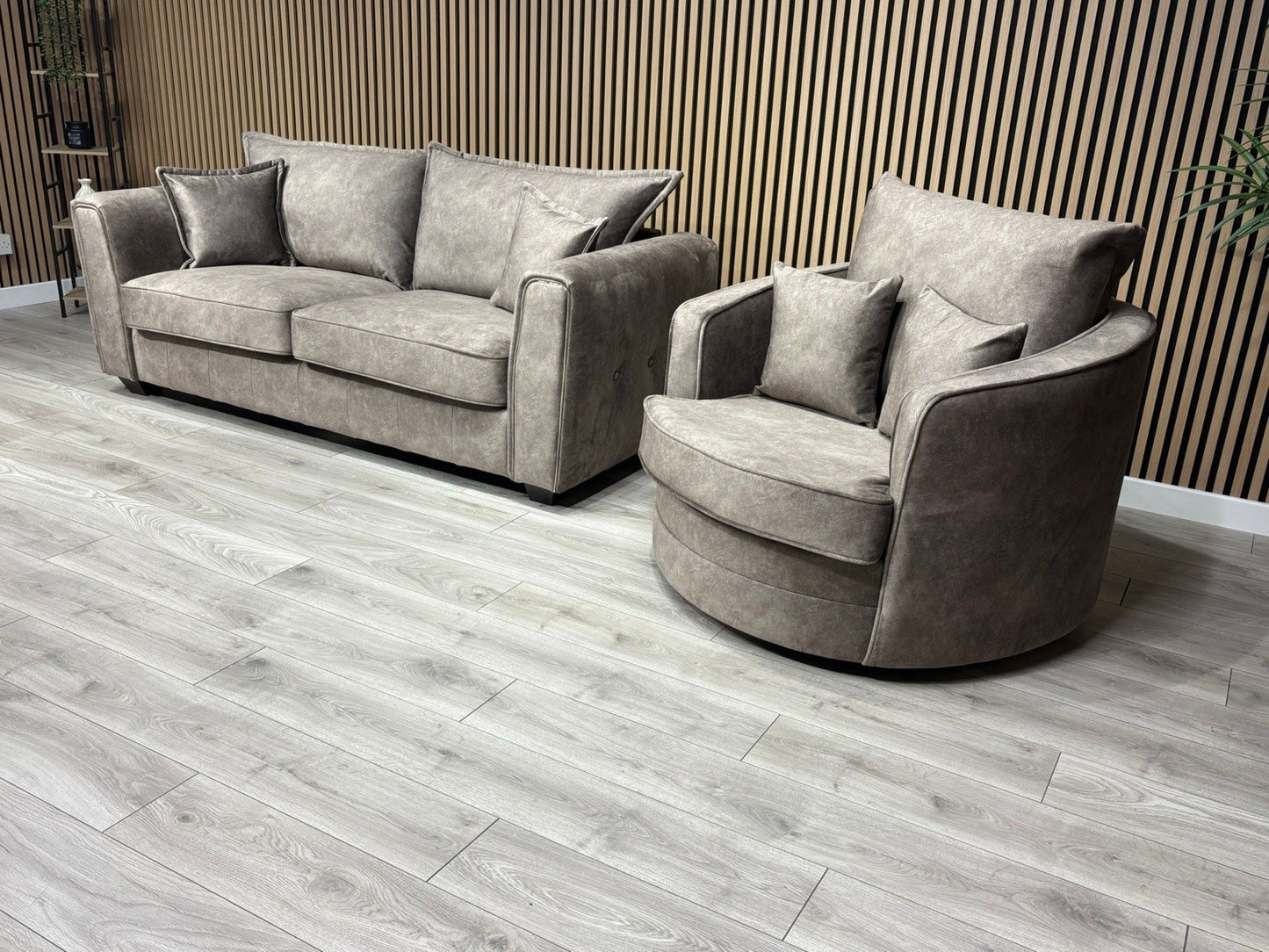 DFS - CHERISHED Style 3 Seater Sofa + Swivel Armchair, Formal Back - RRP £2,248