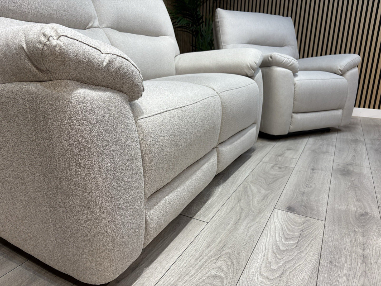DFS - CAYDANCE Fabric 2 Seater Sofa + Armchair + Stool, Recliners - RRP £2,018