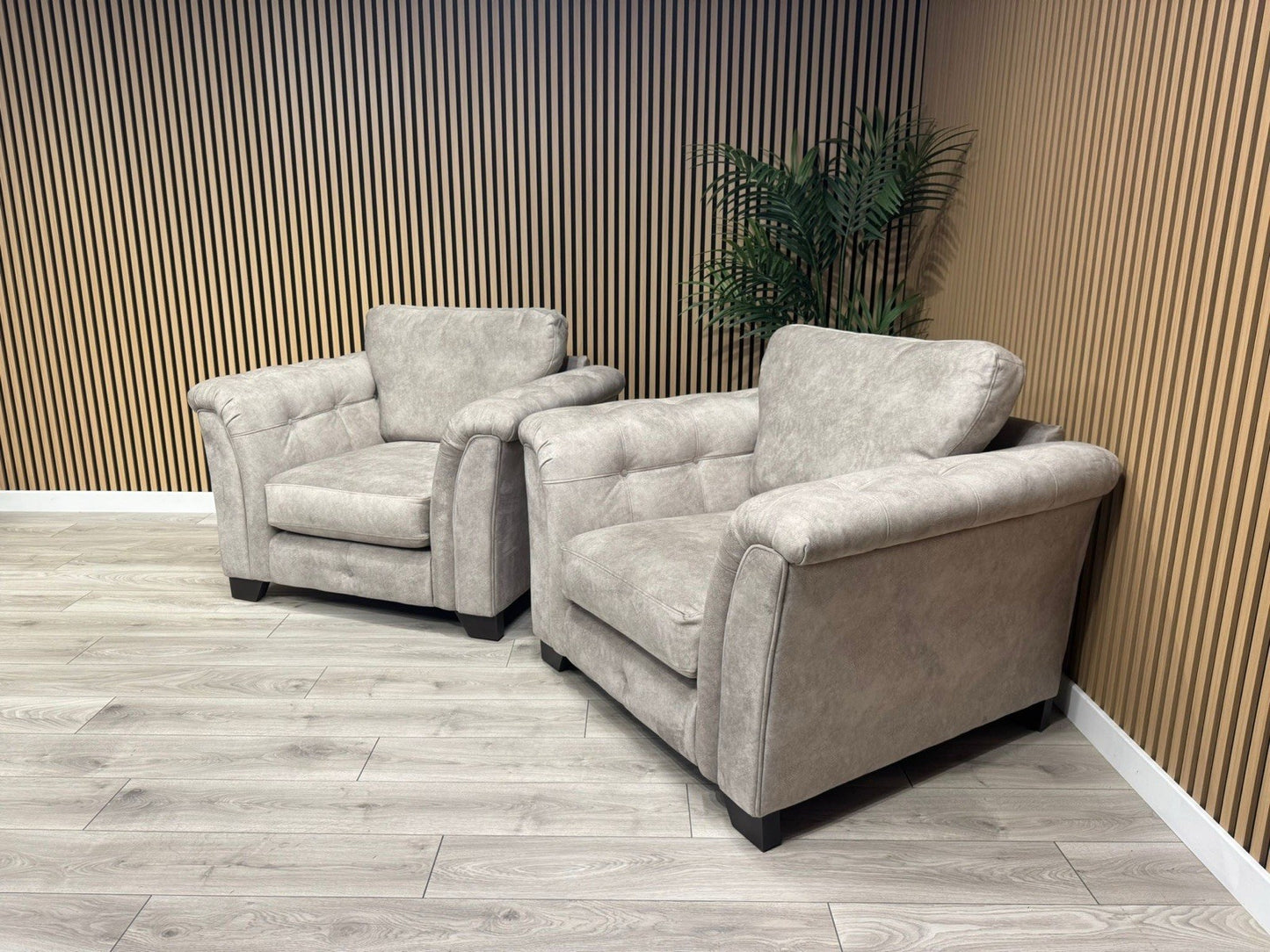 Furniture Village Boutique AURA Fabric 2 x Armchairs, Oatmeal - RRP £2,190