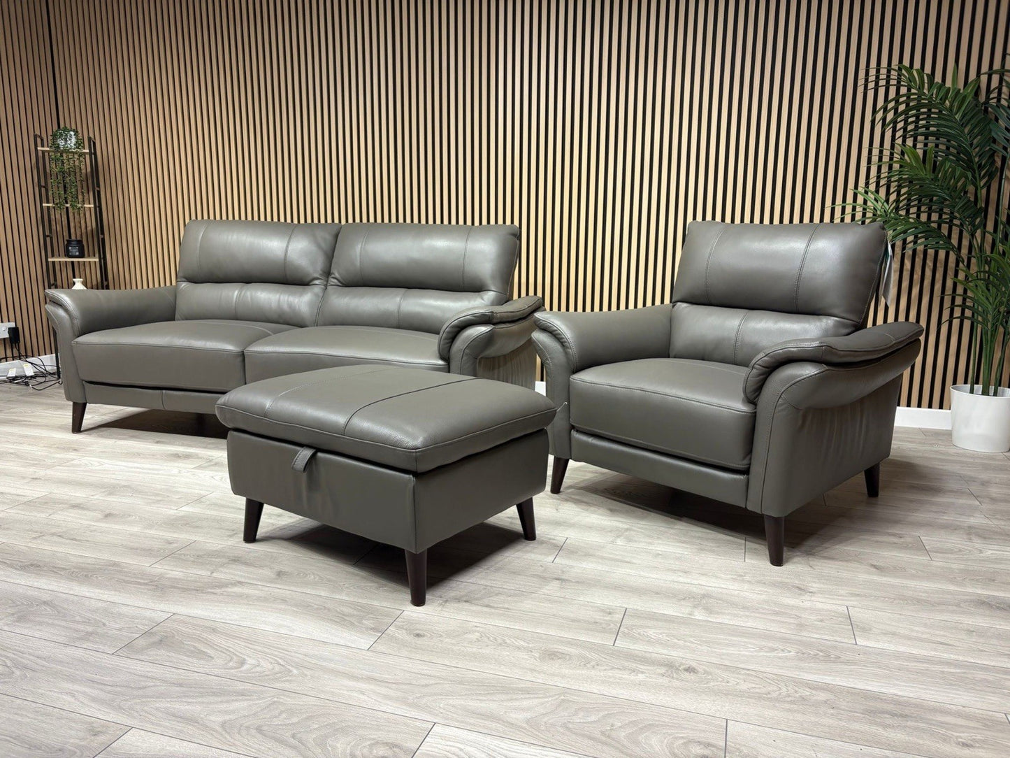 Furniture Village WINNER Leather 3 Seater Sofa, Armchair + Footstool - RRP £2335