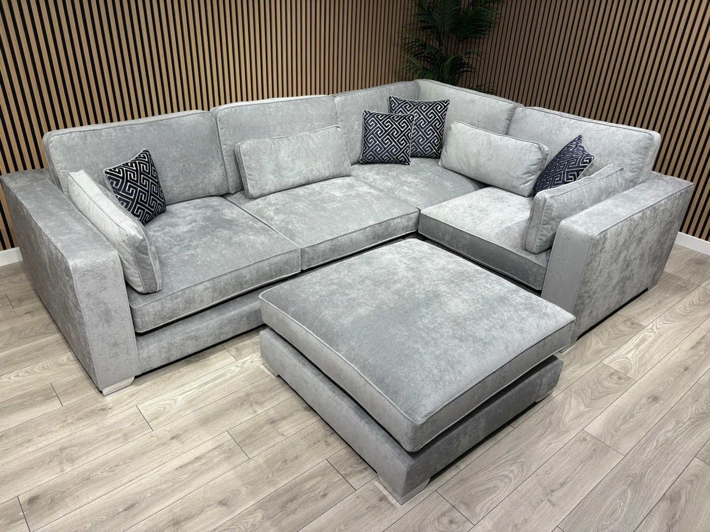 Sofology CAVALLI Style Fabric 3 Corner 1.5 Sofa + Footstool, Silver - RRP £5398