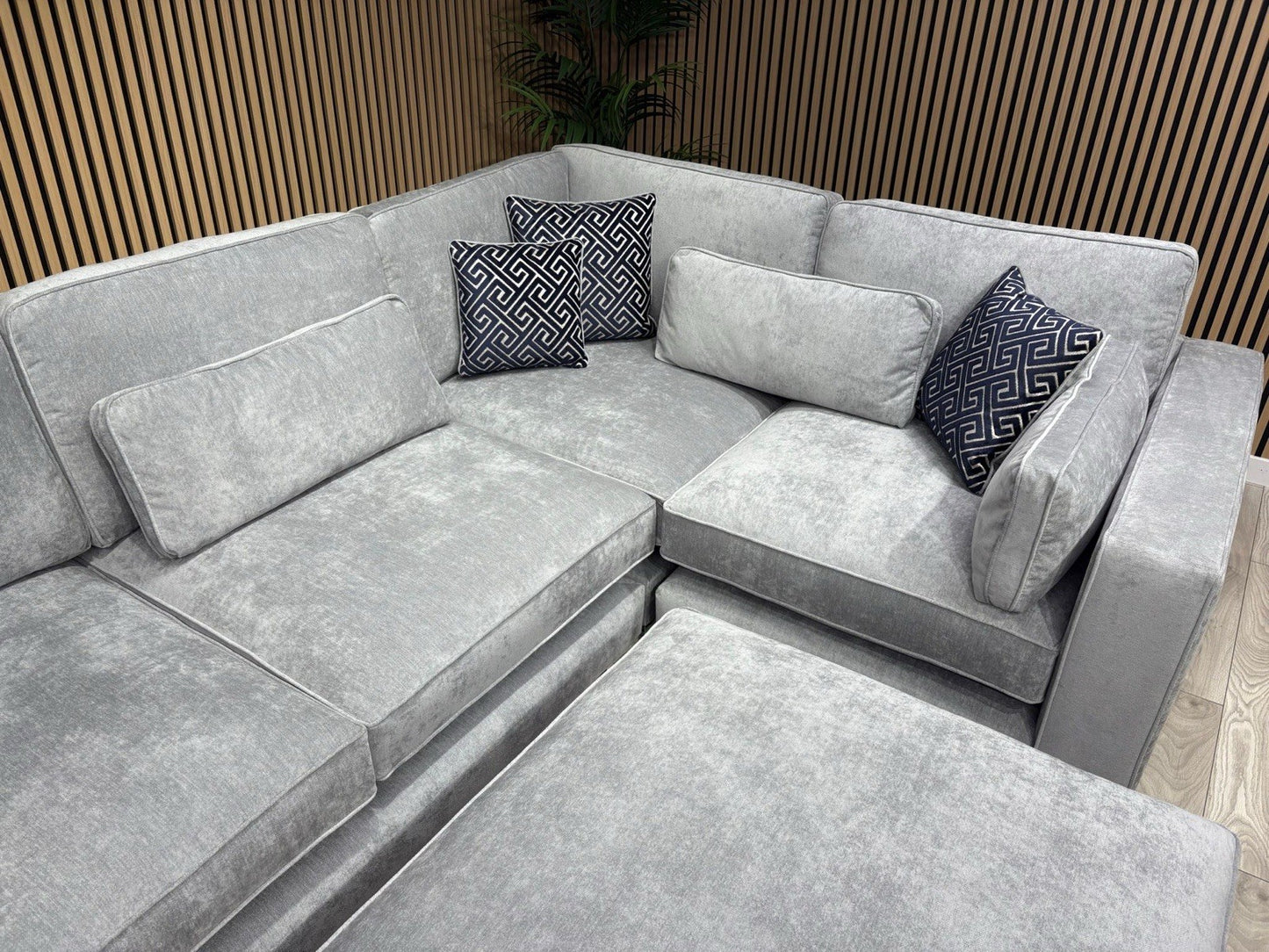 Sofology CAVALLI Style Fabric 3 Corner 1.5 Sofa + Footstool, Silver - RRP £5398