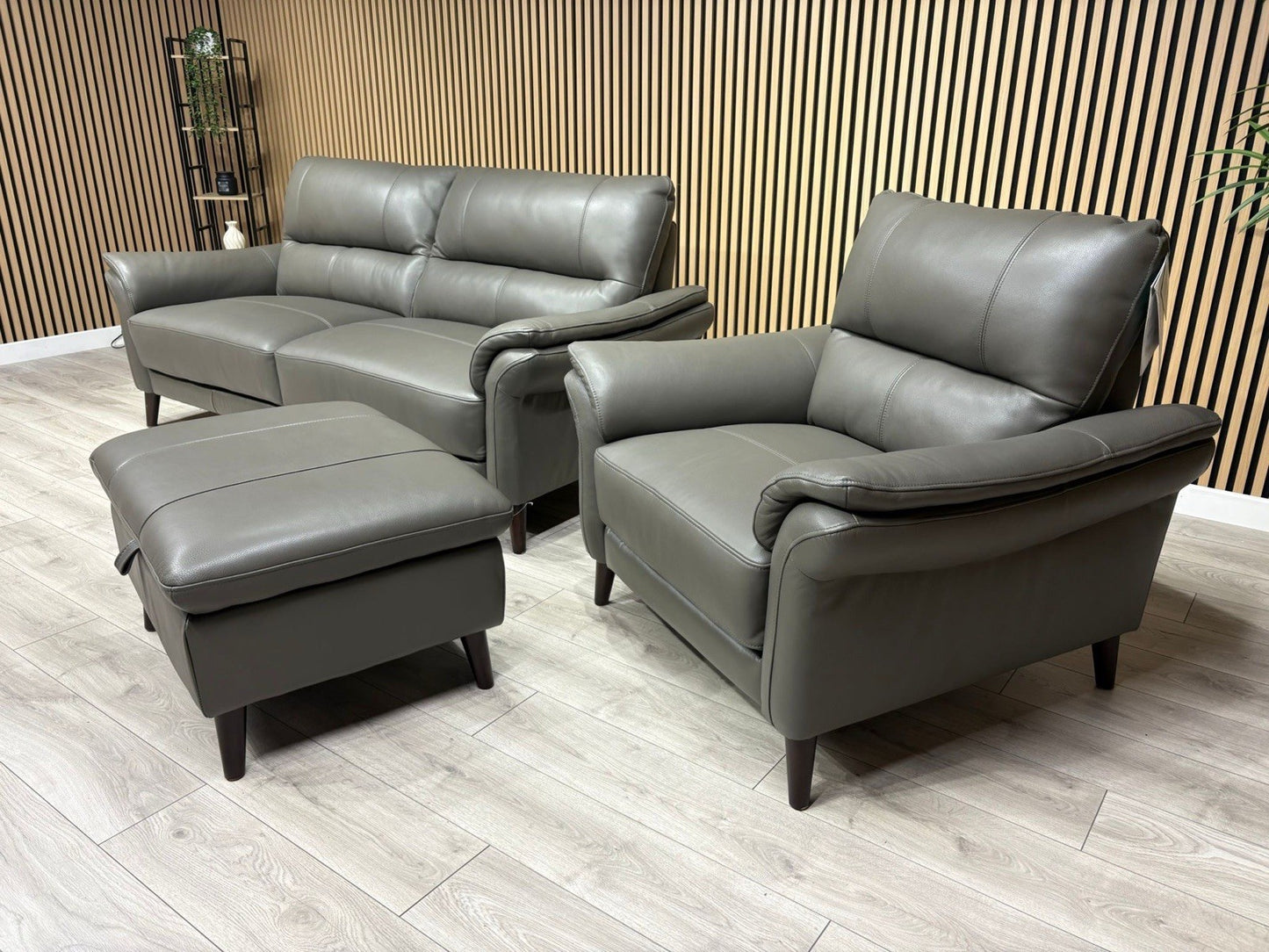 Furniture Village WINNER Leather 3 Seater Sofa, Armchair + Footstool - RRP £2335